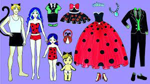 Paper Dolls Family Dress Up Party Ladybug Cat Noir Costumes Handmade Paper Doll Dress Barbie Paper Dolls Paper Dolls