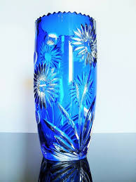 Ancienne Grand Vase En Cristal Couleur Double Bleu Taille Boheme Vers 1950 Cobalt Glass Blue Aesthetic Vase