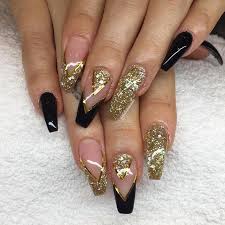 Prom Black And Gold Acrylic Nails Black And Gold Felicianaiils Red And Gold Nails Gold Acrylic Nails Gold Nails Prom