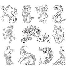 Heraldic Sea Monsters Vector Sea Monsters Monster Tattoo Monster Drawing Sea serpent, mythological snake monster drawing. pinterest