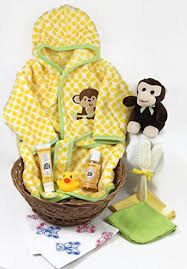 Burt's bees® baby bee® 7.5 oz. Sunshine Gift Baskets Monkey Time 11 Piece Baby Bath Time Robe And Slippers Gift Set Yellow With Burt S Bees Shampoo And Lotion Newborn Gifts Mom Says It S Cool