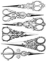 Antique Scissors Engravings Free Digital Collage Sheet Sewing Clipart Vintage Printables Vintage Sewing