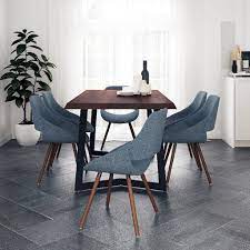 Online searching has now gone a protracted means; Malden Mid Century Modern 7 Pc Dining Set With 6 Upholstered Bentwood Dining Chairs In Denim Blue Woven Fabric And 72 Inch Wide Table Simpli Home Axcds7malndb