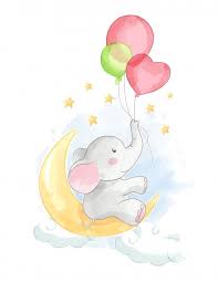 Cartoon Elephant With Balloon On The Moon In 2020 Cartoon Elephant Baby Painting Baby Art