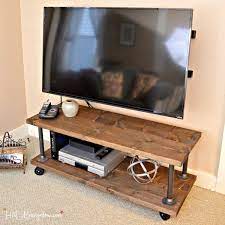 Diy Industrial Style Media Stand With Wheels Industrial Tv Stand Tv Stand On Wheels Diy Tv Stand
