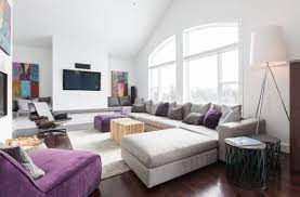 Gorgeous modern/contemporary/glam living room in gray and purple. How To Use Purple In Stunning Looking Living Rooms