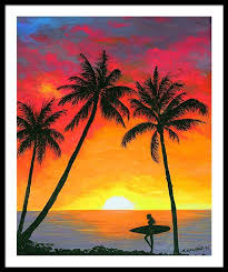 Tropical Sunset Surfer Framed Print By Amy Scholten In 2021 Sunset Painting Surfer Art Surfer Painting