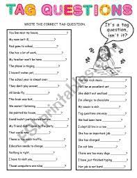 tag questions esl worksheet by lilianamontoya13
