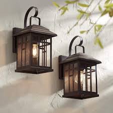 Bronze outdoor wall sconce lighting. Bester Bronze And Glass Outdoor Wall Lights Set Of 2 80y55 Lamps Plus