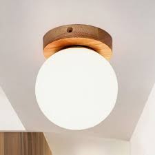 One Light Globe Flush Mount Ceiling Light Nordic Wooden Milky Glass Lighting Fixture 220v 240v Glass Light Fixture Light Fixtures Flush Mount Ceiling Lights