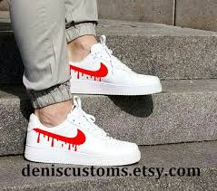 Nike Air Force 1 Low White With Red Candy Drip Design Etsy In 2020 Sneakers Fashion Outfits Nike Custom Nike Shoes
