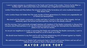 A family of five was waiting at an intersection in the canadian city of london when a driver intentionally mounted the curb and struck them, killing four, because of their islamic faith, officials said monday. Avkdsbg9cae4pm