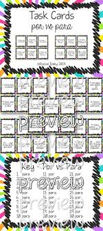Por Y Para Task Card Activity And Worksheet Task Cards Spanish Classroom Task Card Activities