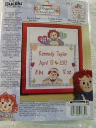 184 x 111 stitches design area for 14 count: Bucilla Raggedy Ann And Andy Heart To Heart 45664 Counted Cross Stitch Kit