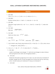 Soal olimpiade matematika kelas vii. Soal Latihan Aljabar Dan Teori Bilangan