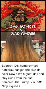 Actually, it's a superb opportunity to express yourself and add that very special extra glow to your looks. Cad Homore Vs Bad Ombre Spanish 101 Hombre Man Hambre Hunger Ombre Hair Color Now Have A Great Day And Stay Away From The Bad Hombres Like Trump Via Pms Ninja Squad 2
