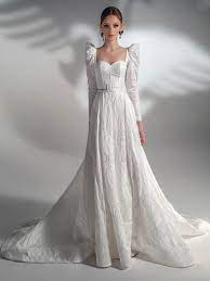Find out the most popular wedding dress fabrics in our wedding gown fabric guide. Jacquard A Line Wedding Dress With Long Sleeves Unique Wedding Dresses Papilio Bridal