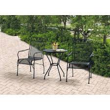 Mainstays Jefferson Wrought Iron 3 Piece Bistro Set Black Seats 2 Outdoor Patio Furniture Sets Iron Patio Furniture Patio Decor