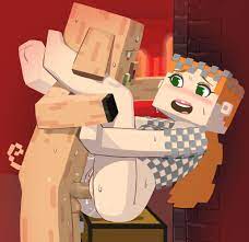 alex alex (minecraft) ass b-intend balls bent legs blush bodily  fluids breasts brick wall chainmail clitoral hood clitoris clothing cube  head cubic body digital media (artwork) duo erection feet