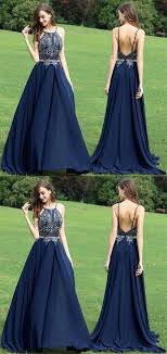 Halter Navy Blue Prom Dress Beaded Long Prom Dress Backless Stain Evening Dress Prom Dresses Blue Backless Prom Dresses Chiffon Prom Dress
