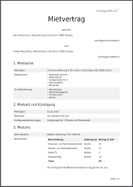 Kündigen können mieter frühestens nach einem. Mietvertrag Fur Wohnraum Schweiz Gratis Als Pdf Erstellen