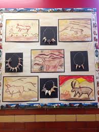 Year 3 Cave Paintings Tea Stained Cartridge Paper And Oil Pastel Design Air Drying Clay Necklaces On Wire A Stone Age Art Stone Age Boy Stone Age Activities