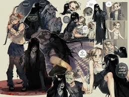 mrrs, heroine (homicipher), mr. crawling, homicipher, highres, 1boy, 1girl,  animal ears, beauty mask, black eyes, black hair, black kimono, blood,  blood on face, blood on ground, blue serafuku, brown hair, cat ears,