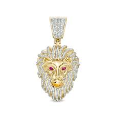 Handmade yellow gold lion king medallion personalized men's necklace 10k 14k 18k fine jewelry gift for him. Simulated Ruby And 7 8 Ct T W Diamond Lion Head Necklace Charm In 10k Gold Banter