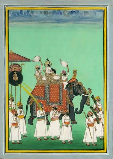 Indian Miniature Art - Rajasthani Paintings - Maharana Sarup Singh Of Mewar Riding - Large Art Prints by Tallenge Store | Buy Posters, Frames, Canvas & Digital Art Prints | Small, Compact, Medium and Large Variants