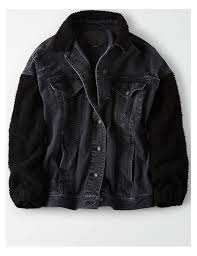 Ae Faux Sherpa Boyfriend Denim Jacket Black American Eagle Outfitters Denim Jacket Grey Denim Jacket Boyfriend Denim Jacket