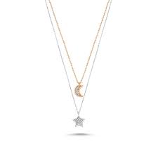 Altin Ay Yildiz Kolye 14k Rose Ve Beyaz Ozel Tasarim Sembolgold