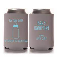 Boy Baby Shower Favors For Your Brew To Celebrate The Baby In Blue Personalized Can Coolers Coed Gender Reveal Party Stubby Holders Baby Shower Koozies Baby Boy Shower Favors Baby