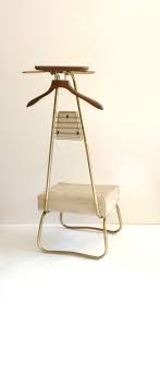Retro Spiegel Men Valet Chair Clothes Wardrobe Valet Butler Brass Wood Vinyl Vintage Midcentury Valet Chair Vintage Home Accessories Wood Vinyl