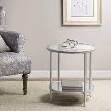 Silver Metal Round 2 Tier Glass Accent Table Glass Accent Tables Round Accent Table Furniture