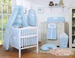 Set Biancheria Per Lettini Per Neonati 5 Pezzi Con Canopy Collection Hanging Hearts Biancheria Da Letto Blu Idee Cameretta Neonato Nursery Per Neonato Maschio