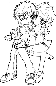 Printable cute anime chibi coloring page. Chibi Couples Coloring Pages