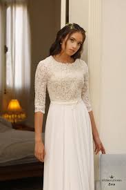 Boho Modest Wedding Gown With 3 4 Sleeves Zoia Studio Levana Modest Long Sleeve Wedding Dresses Modest White Dress Modest Wedding Gowns