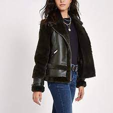 River Island Dark Green Faux Fur Aviator Jacket Aviator Jackets Jackets Winter Coats Women