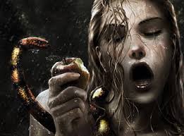 EVE TOOK THE BITE, apple, evil, eva, snake, HD wallpaper