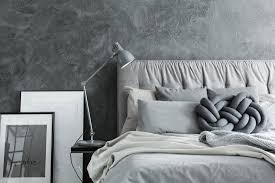 Like the warm greys monochromatic gray bedroom design with soft gray walls paint color and white nailhead trim bed upholstered in gray trellis fabric. What Color Bedding Goes With A Gray Headboard Home Decor Bliss