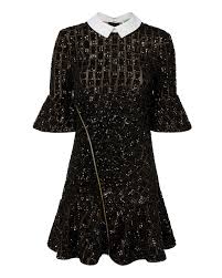 Black And White Self Portrait Dress Sequin Collared Mini Dress Sequin Dress Short Mini Dress Sheen Dress