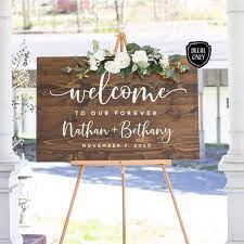 Wedding Sign Decal Welcome To Our Forever Personalized Wood Etsy Wedding Signs Decals Wedding Signs Diy Wedding Welcome Signs