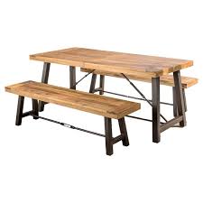 Catriona 3pc Acacia Wood Picnic Table Teak Finish Christopher Knight Home Solid Wood Dining Set Dining Room Sets Dining Set