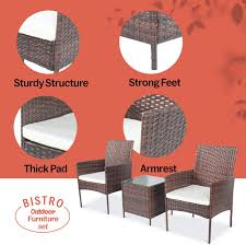 Hunter green and cream colored plastic handwoven back and seat with a rattan base and slanted legs. Pyramid Home Decor Patio Wicker Bistro Set Wayhub