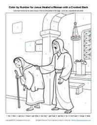Image Result For Free Picture Of Jesus Healing A Woman With A Crooked Back Jesus Heals Bible Coloring Pages Bible Coloring
