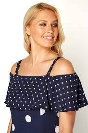 Polka Dot Cold Shoulder Dress In Navy Roman Originals Uk