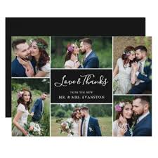 Photo Collage Wedding Thank You Flat Card Ebony Zazzle Com Photo Thank You Cards Photo Collage Wedding Thank You Cards