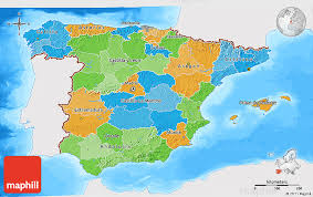 Political 3d Map Of Spain Single Color Outside Bathymetry Sea