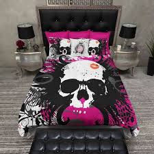 Lightweight Hot Pink Skull Kiss Bedding Skull Comforter Cover Skull Bed Set Hot Pink Grunge Beddi Skull Bedding Skull Bedding Sets Bedding Sets