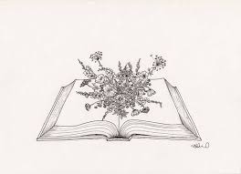 Black And White Illustration Book Open Book Garden Botanical Line Sketch 8 X 10 Ready To Frame Black And White Pen Illustration Floral Library Open Book Drawing Pen Illustration Book Drawing